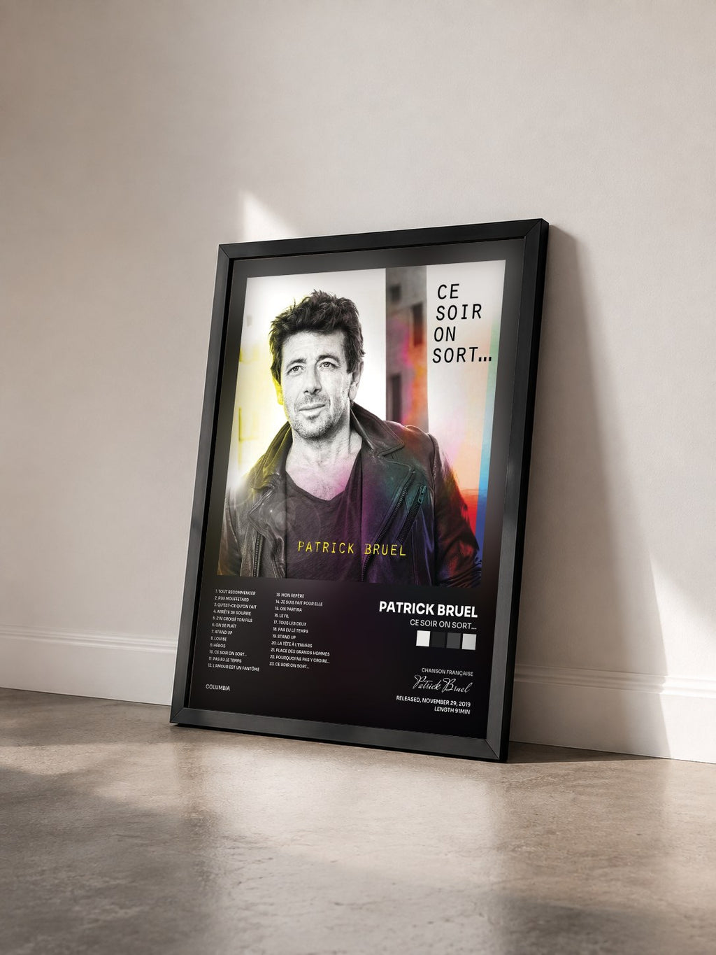 #noir Tableau de l'album Ce soir on sort... de Patrick Bruel vu de trois quarts, cadre noir