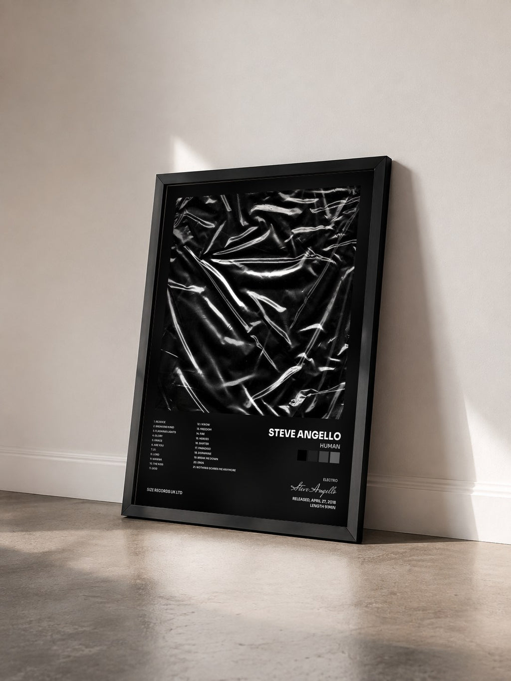 #noir Tableau de l'album HUMAN de Steve Angello vu de trois quarts, cadre noir