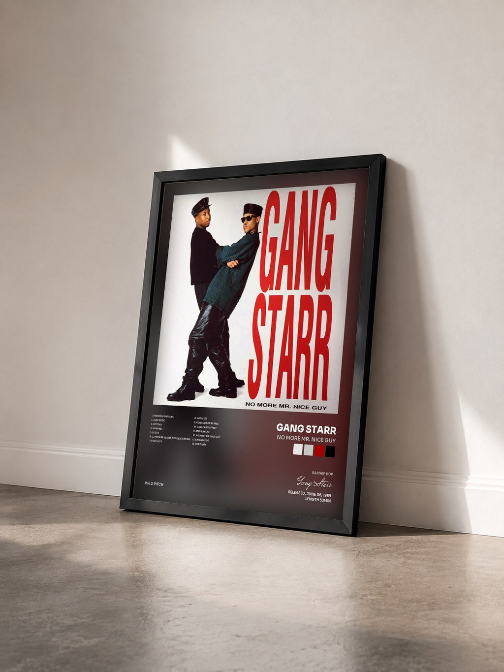 #noir Tableau de l'album No More Mr. Nice Guy de Gang Starr vu de trois quarts, cadre noir