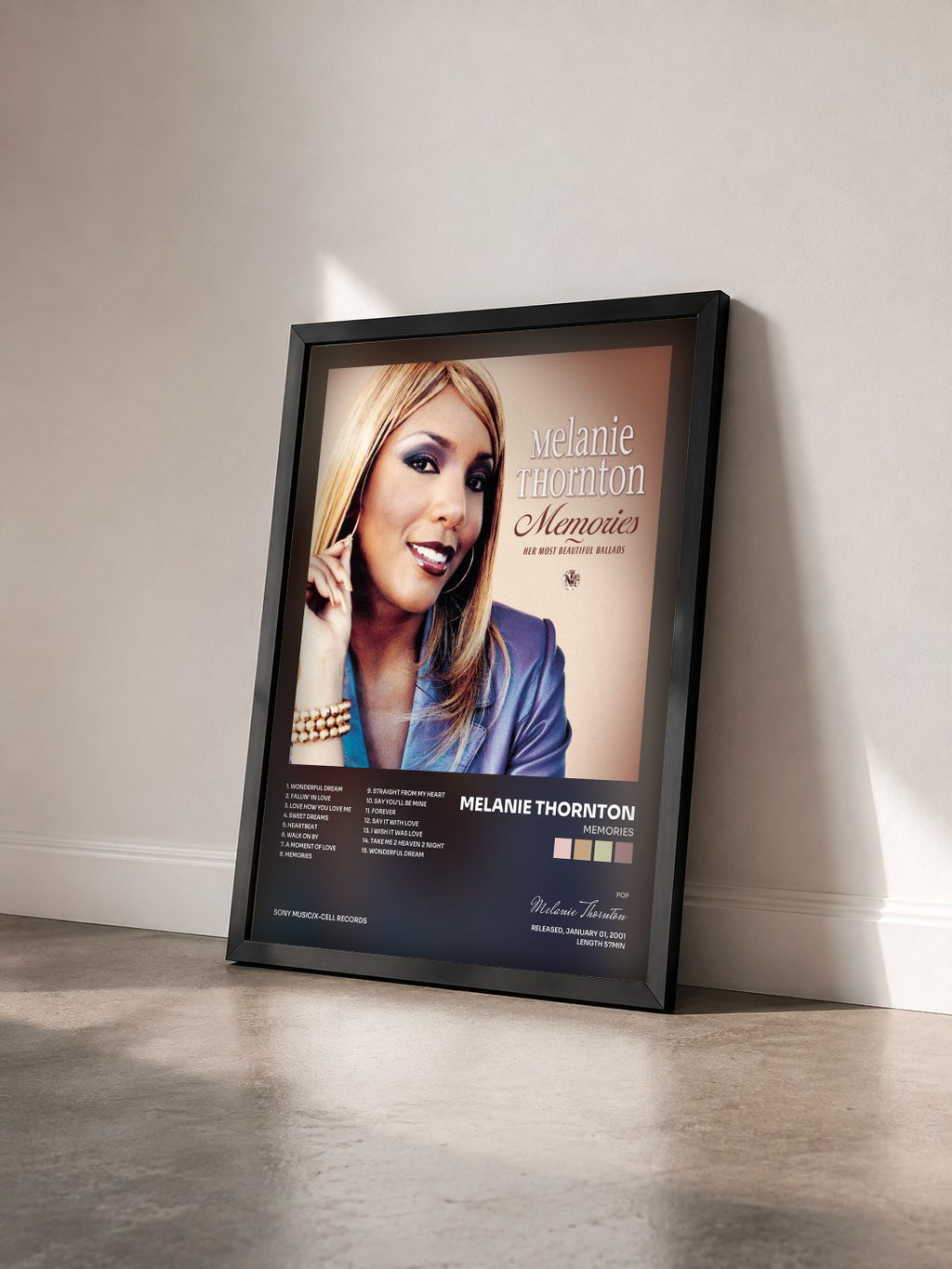 #noir Tableau de l'album Memories de Melanie Thornton vu de trois quarts, cadre noir