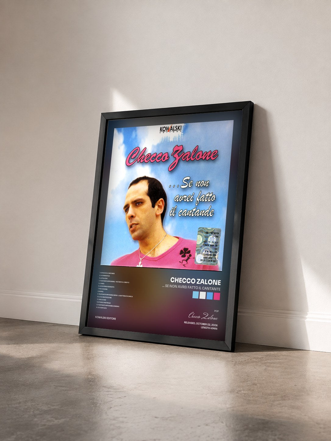 #noir Tableau de l'album ... Se Non Avrei Fatto Il Cantante de Checco Zalone vu de trois quarts, cadre noir
