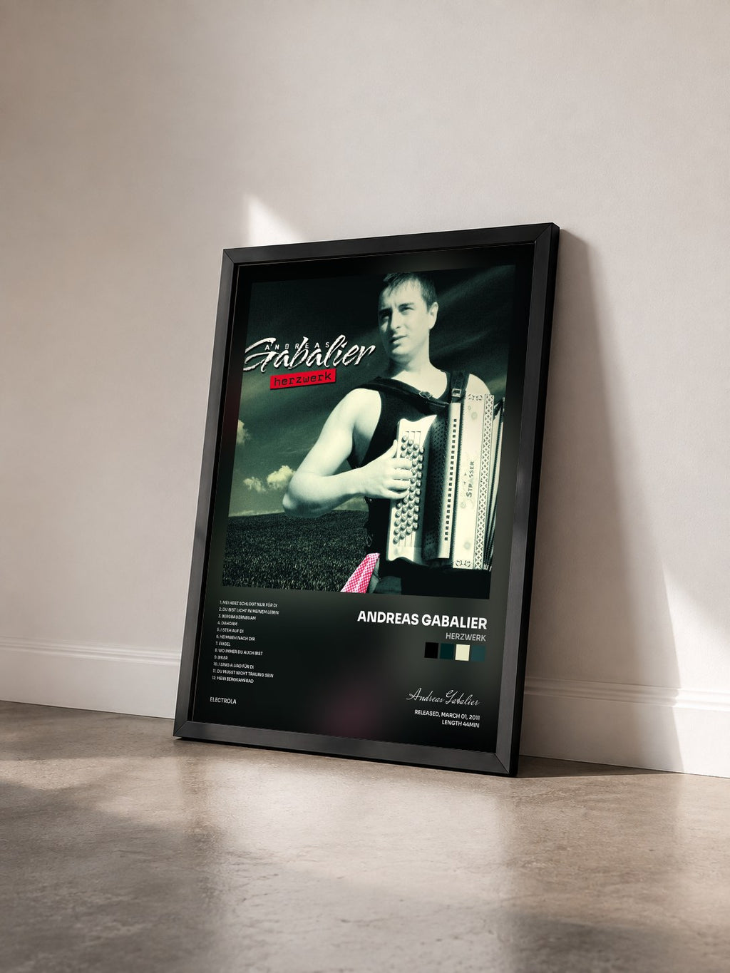 #noir Tableau de l'album Herzwerk de Andreas Gabalier vu de trois quarts, cadre noir