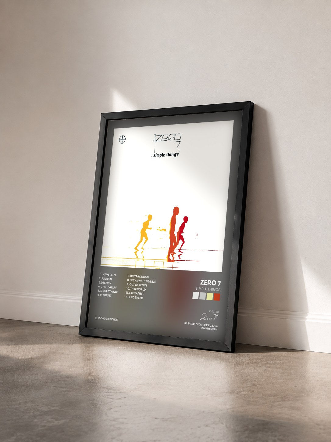 #noir Tableau de l'album Simple Things de Zero 7 vu de trois quarts, cadre noir