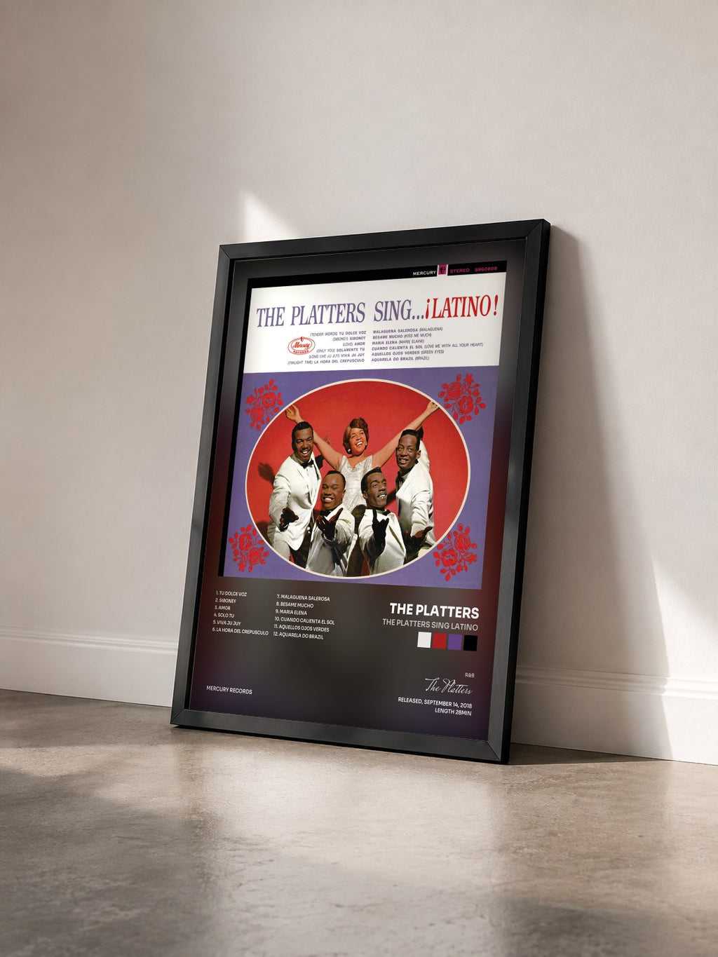 #noir Tableau de l'album The Platters Sing Latino de The Platters vu de trois quarts, cadre noir