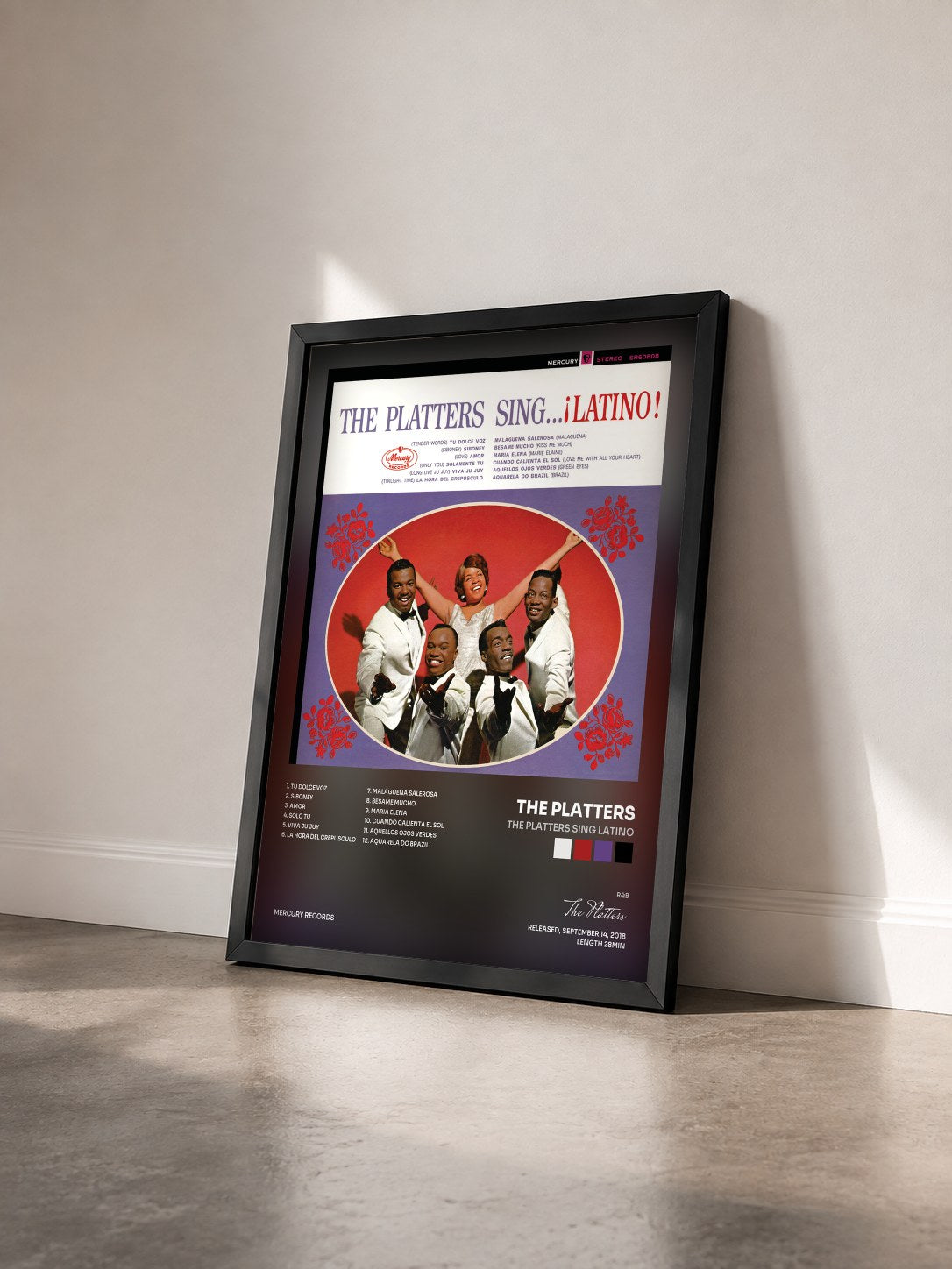 #noir Tableau de l'album The Platters Sing Latino de The Platters vu de trois quarts, cadre noir