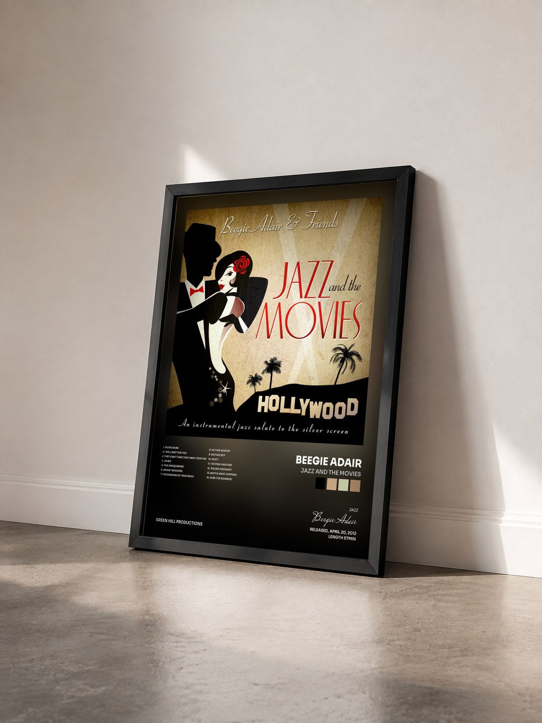#noir Tableau de l'album Jazz And The Movies de Beegie Adair vu de trois quarts, cadre noir