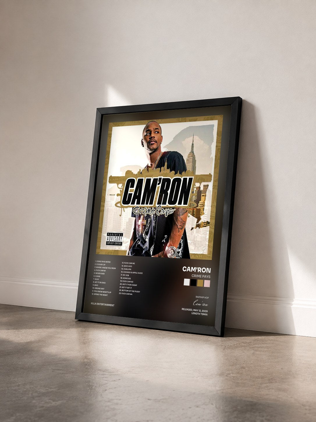 #noir Tableau de l'album Crime Pays de Cam'ron vu de trois quarts, cadre noir