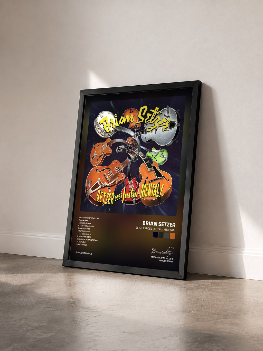 #noir Tableau de l'album Setzer Goes Instru-MENTAL! de Brian Setzer vu de trois quarts, cadre noir