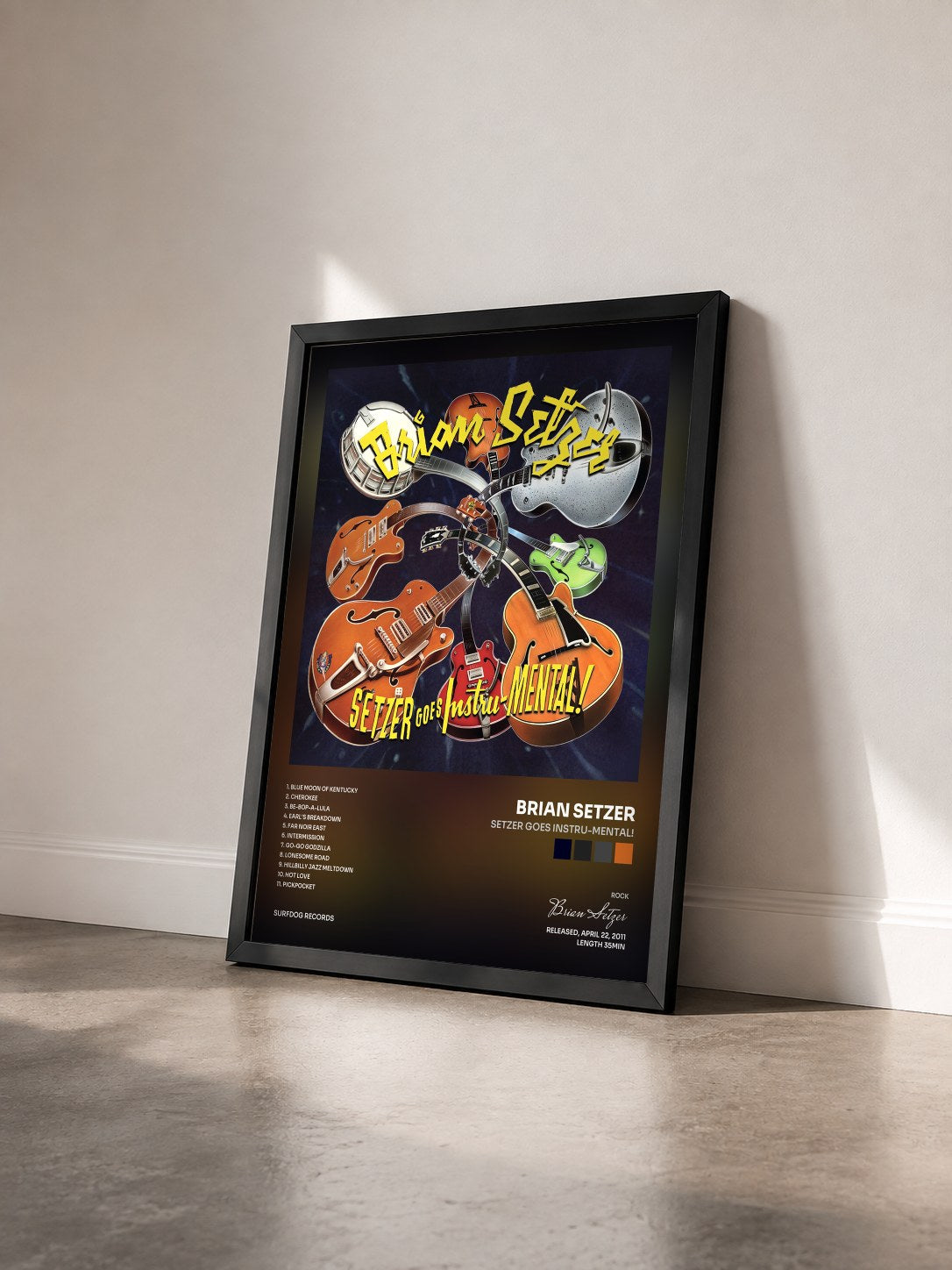 #noir Tableau de l'album Setzer Goes Instru-MENTAL! de Brian Setzer vu de trois quarts, cadre noir