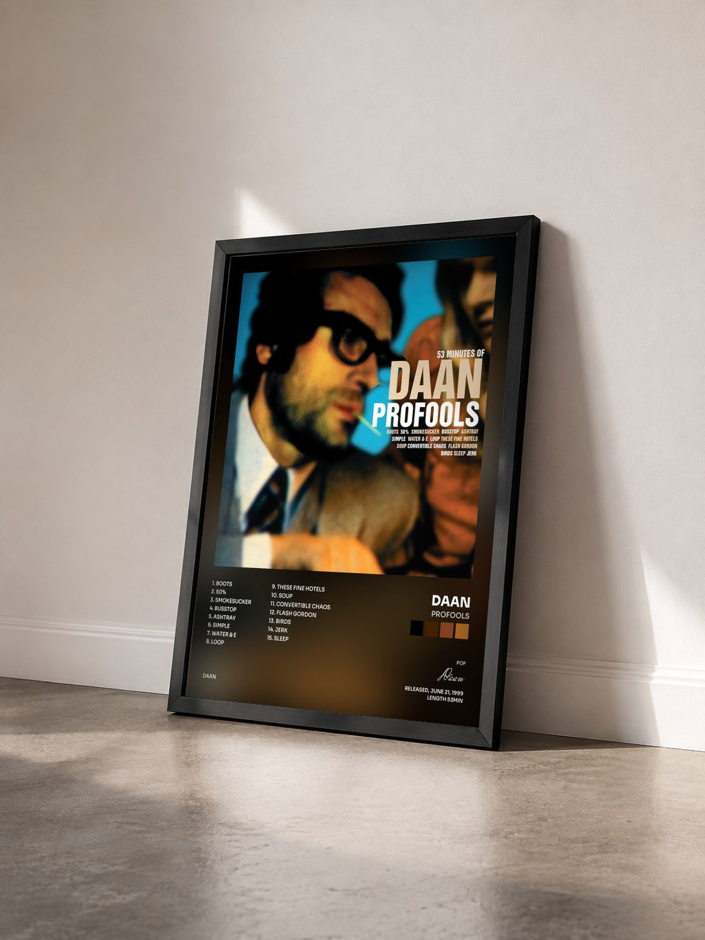 #noir Tableau de l'album Profools de Daan vu de trois quarts, cadre noir