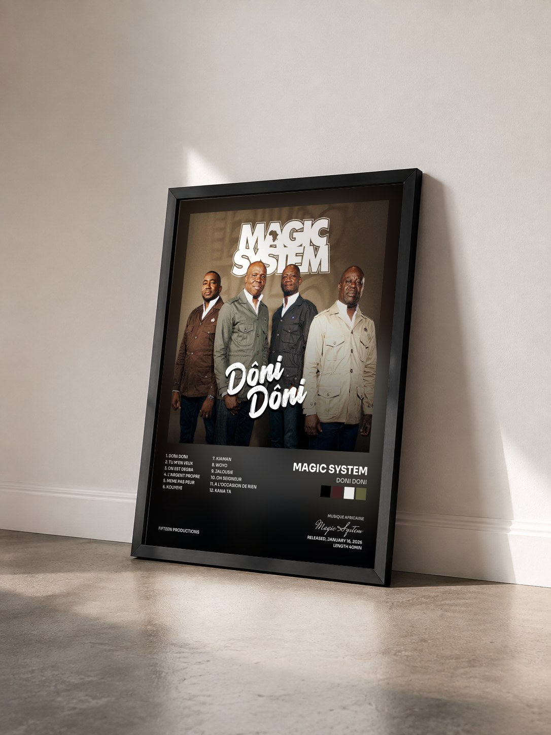 #noir Tableau de l'album DONI DONI de Magic System vu de trois quarts, cadre noir