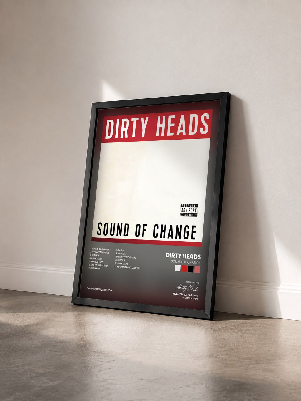 #noir Tableau de l'album Sound Of Change de Dirty Heads vu de trois quarts, cadre noir