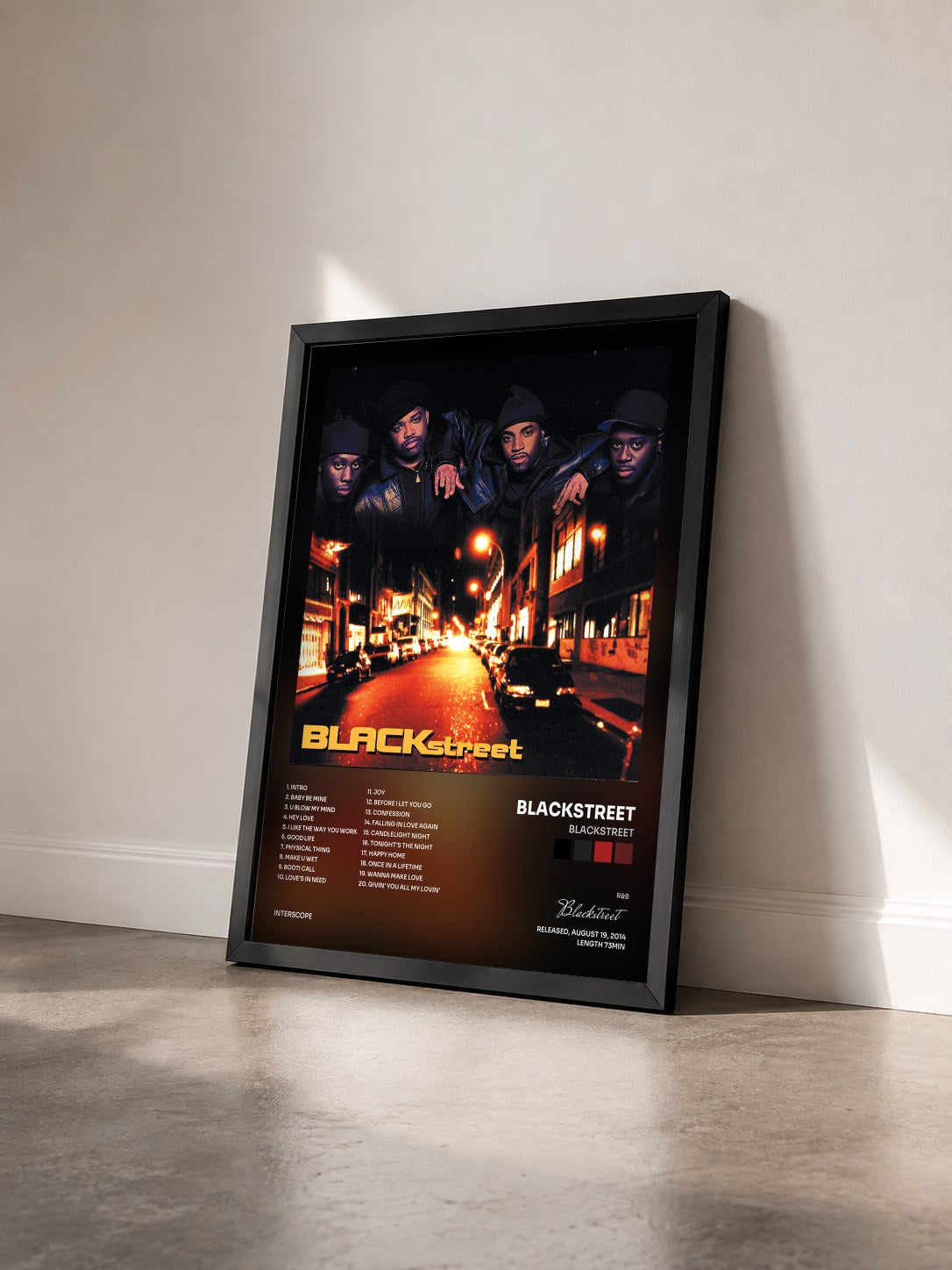 #noir Tableau de l'album Blackstreet de Blackstreet vu de trois quarts, cadre noir