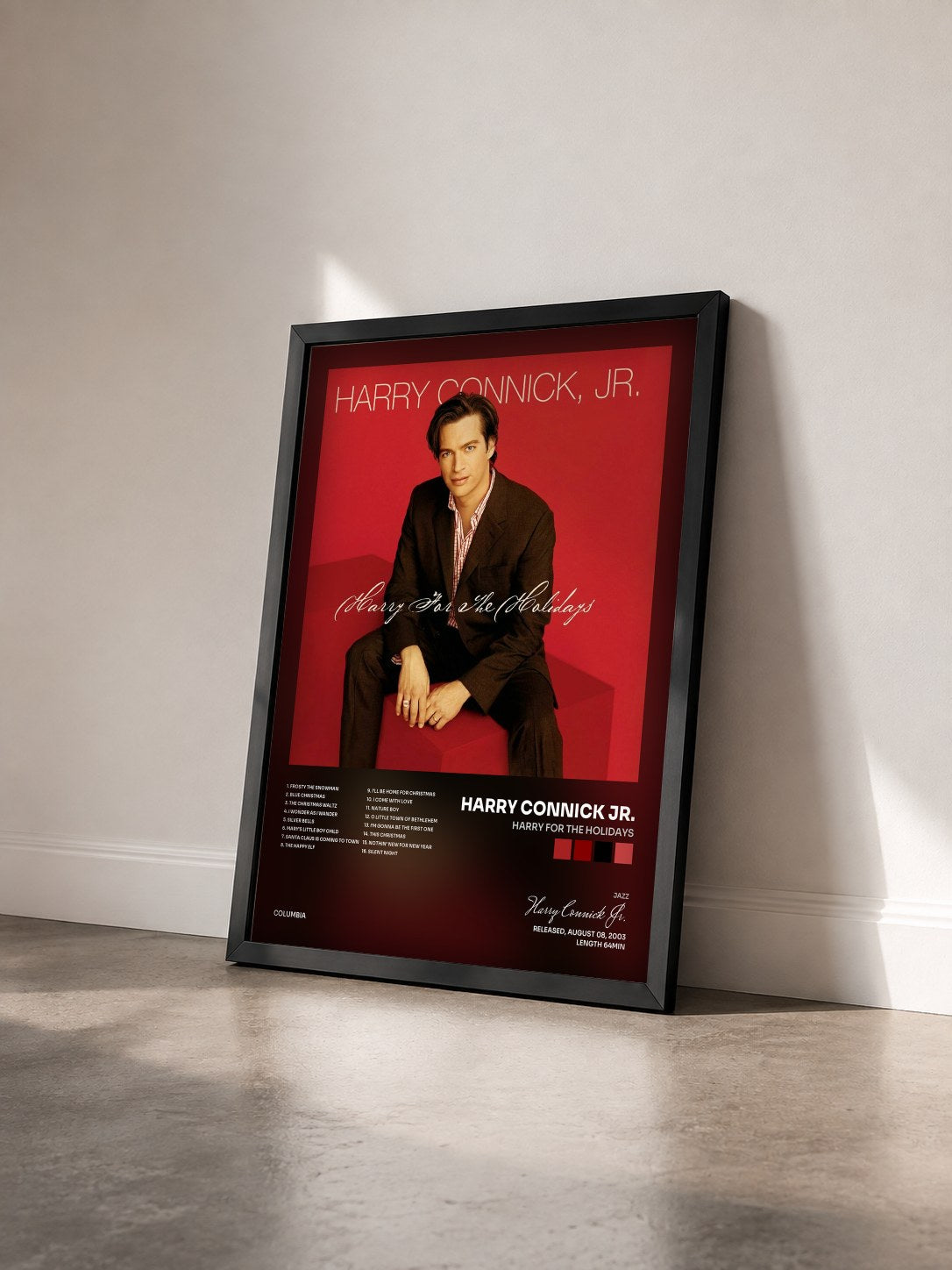#noir Tableau de l'album Harry For The Holidays de Harry Connick Jr. vu de trois quarts, cadre noir