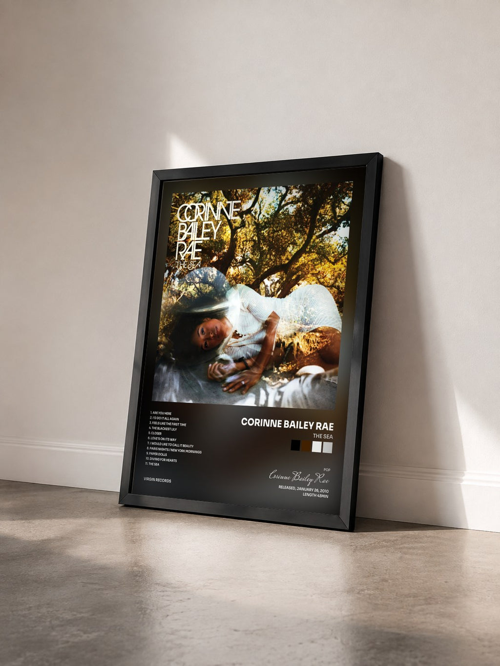 #noir Tableau de l'album The Sea de Corinne Bailey Rae vu de trois quarts, cadre noir