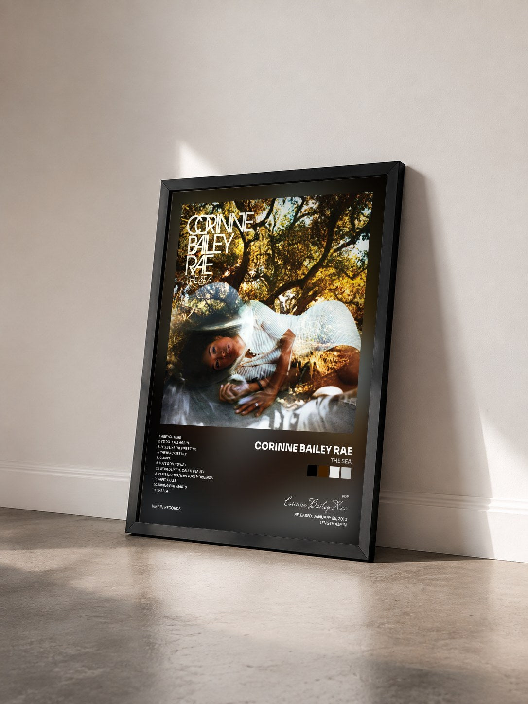 #noir Tableau de l'album The Sea de Corinne Bailey Rae vu de trois quarts, cadre noir