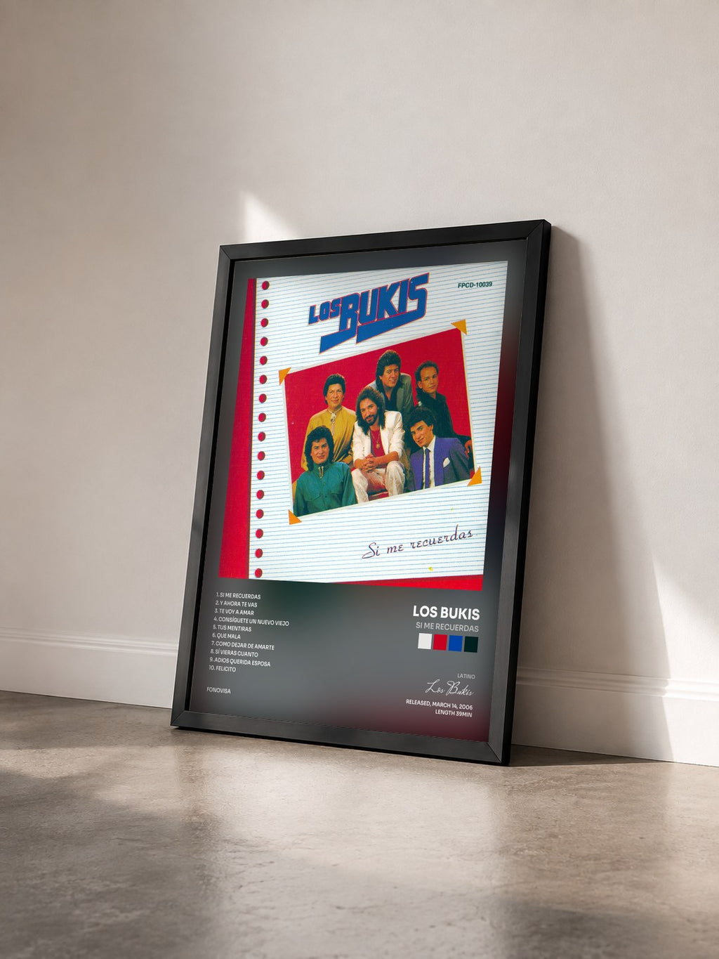 #noir Tableau de l'album Si Me Recuerdas de Los Bukis vu de trois quarts, cadre noir