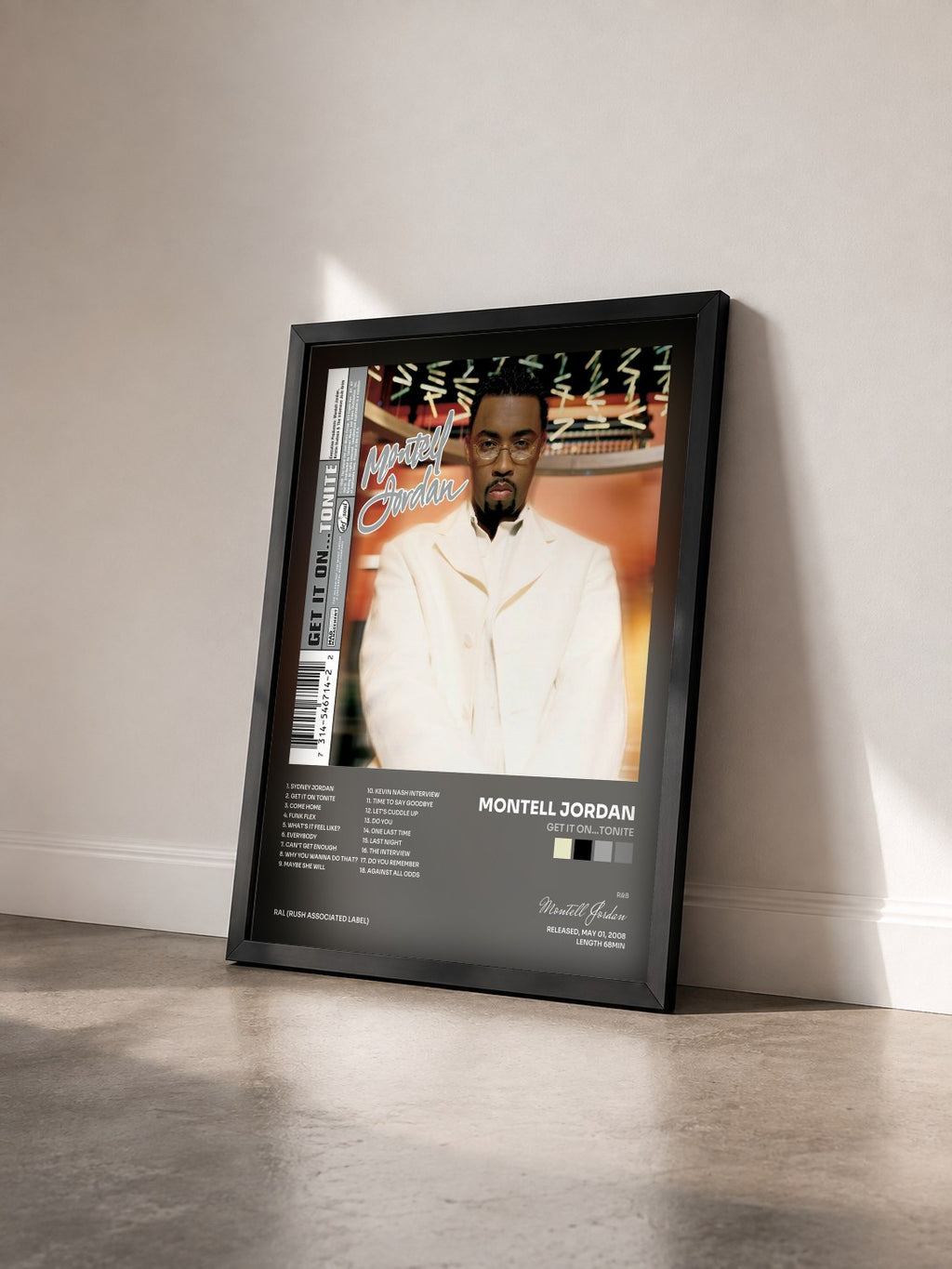 #noir Tableau de l'album Get It On...Tonite de Montell Jordan vu de trois quarts, cadre noir