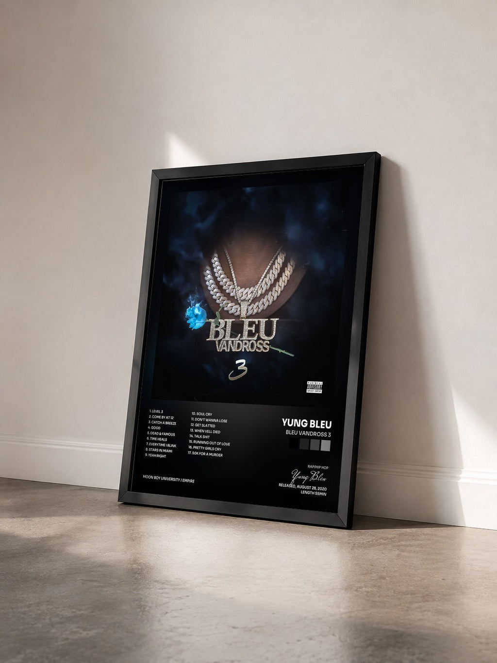 #noir Tableau de l'album Bleu Vandross 3 de Yung Bleu vu de trois quarts, cadre noir