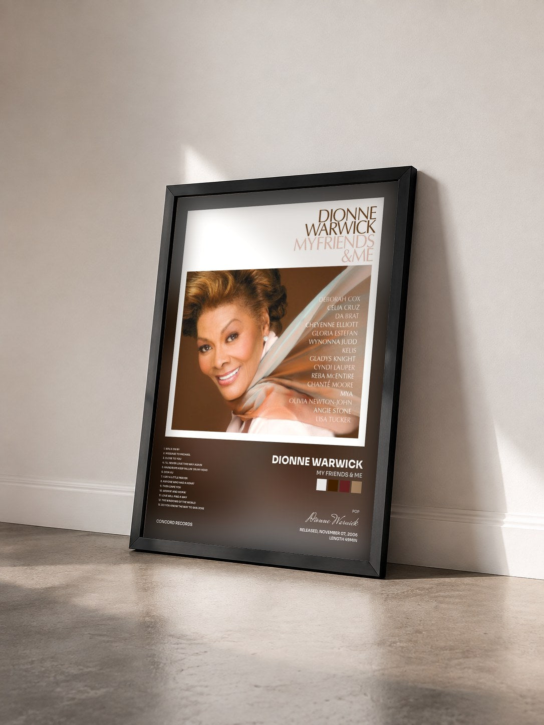 #noir Tableau de l'album My Friends & Me de Dionne Warwick vu de trois quarts, cadre noir