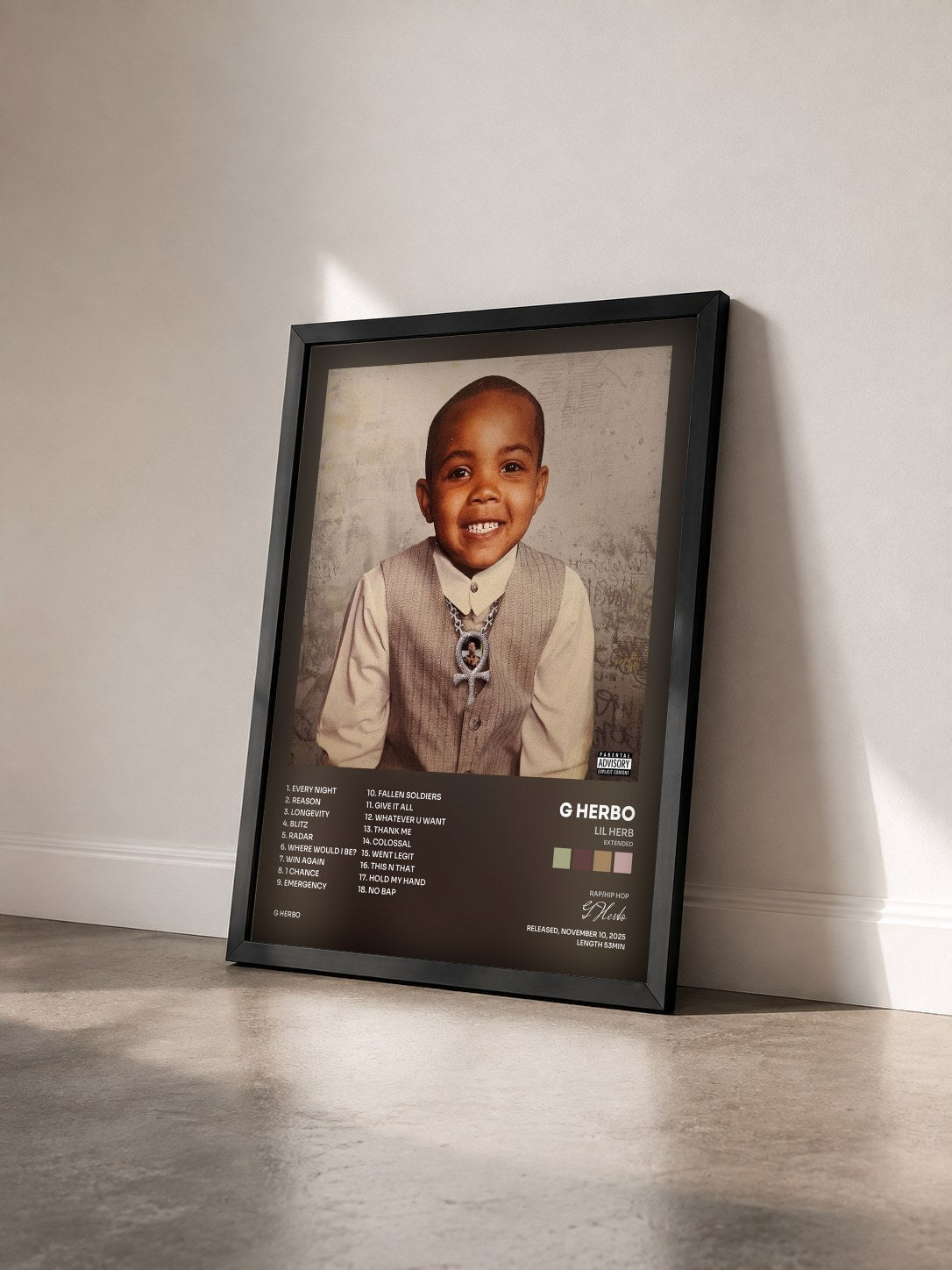 #noir Tableau de l'album Lil Herb (Extended) de G Herbo vu de trois quarts, cadre noir