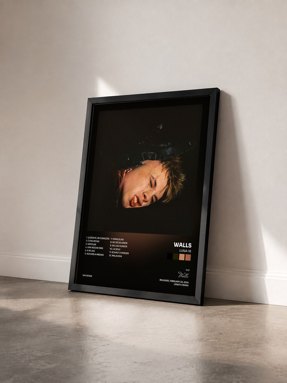#noir Tableau de l'album LUNA 18 de Walls vu de trois quarts, cadre noir