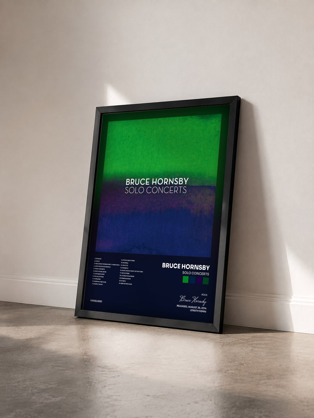 #noir Tableau de l'album Solo Concerts de Bruce Hornsby vu de trois quarts, cadre noir