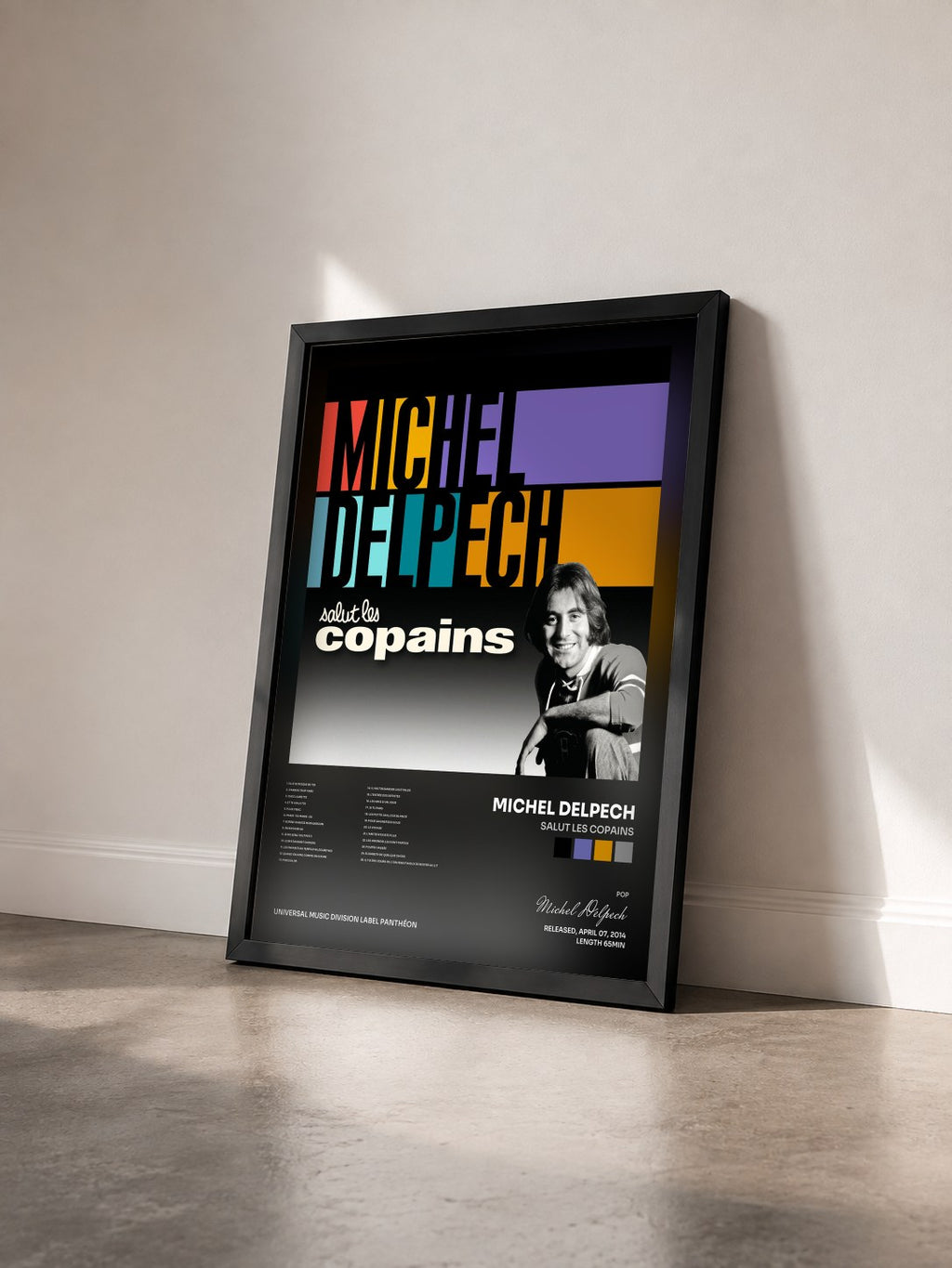 #noir Tableau de l'album Salut les copains de Michel Delpech vu de trois quarts, cadre noir