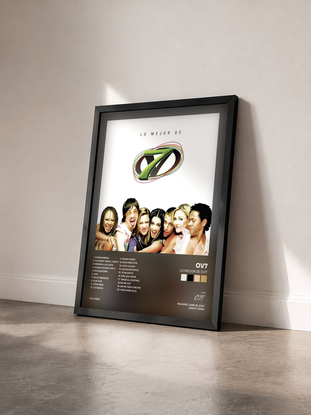 #noir Tableau de l'album Lo Mejor De OV7 de OV7 vu de trois quarts, cadre noir
