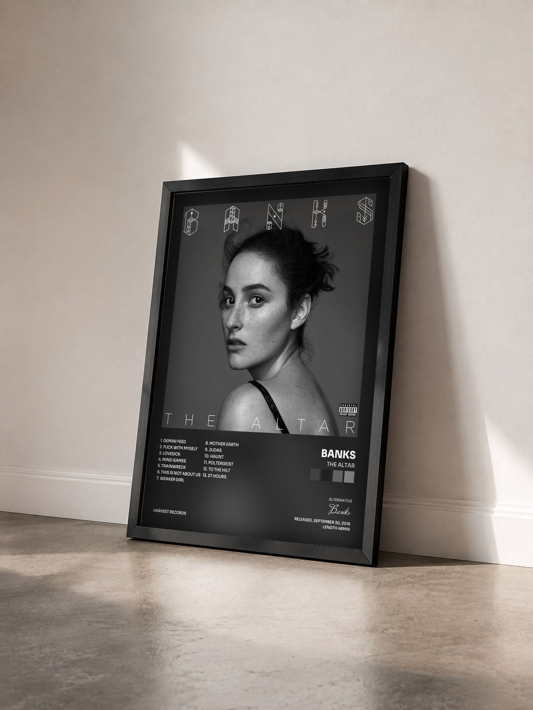 #noir Tableau de l'album The Altar de Banks vu de trois quarts, cadre noir