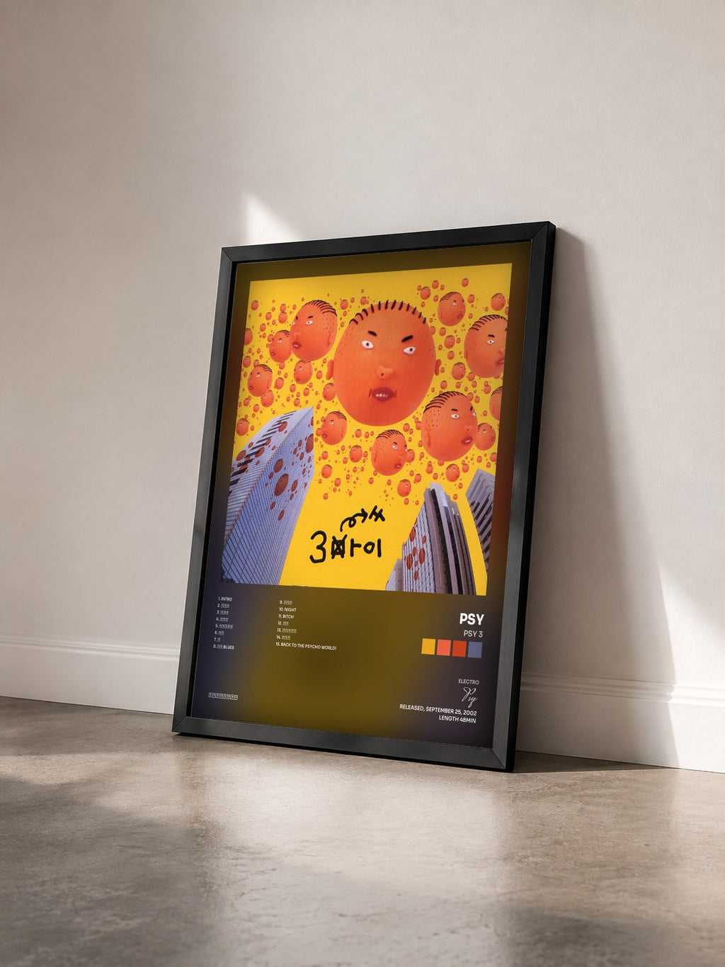 #noir Tableau de l'album Psy 3 de Psy vu de trois quarts, cadre noir