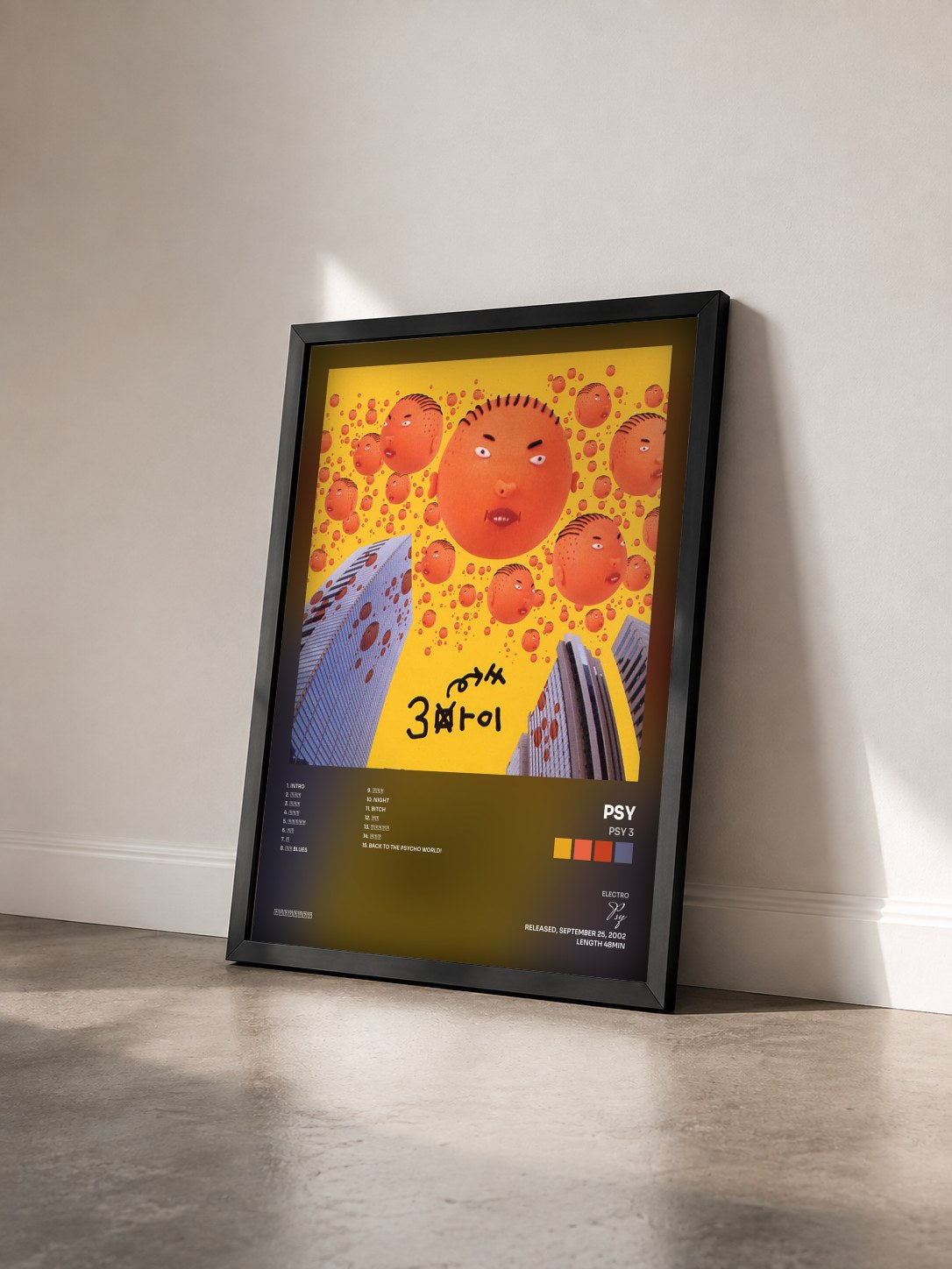 #noir Tableau de l'album Psy 3 de Psy vu de trois quarts, cadre noir
