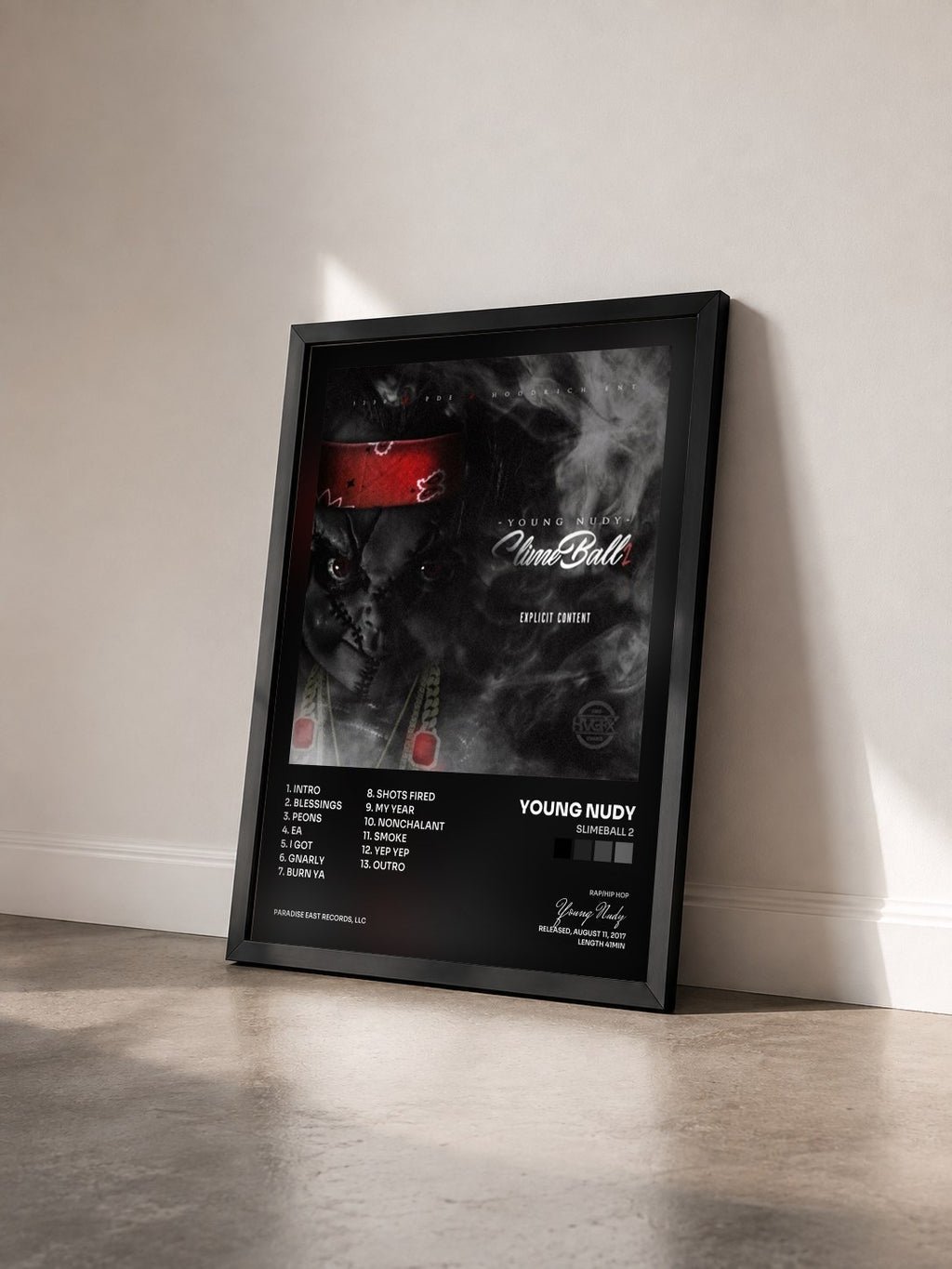 #noir Tableau de l'album SlimeBall 2 de Young Nudy vu de trois quarts, cadre noir