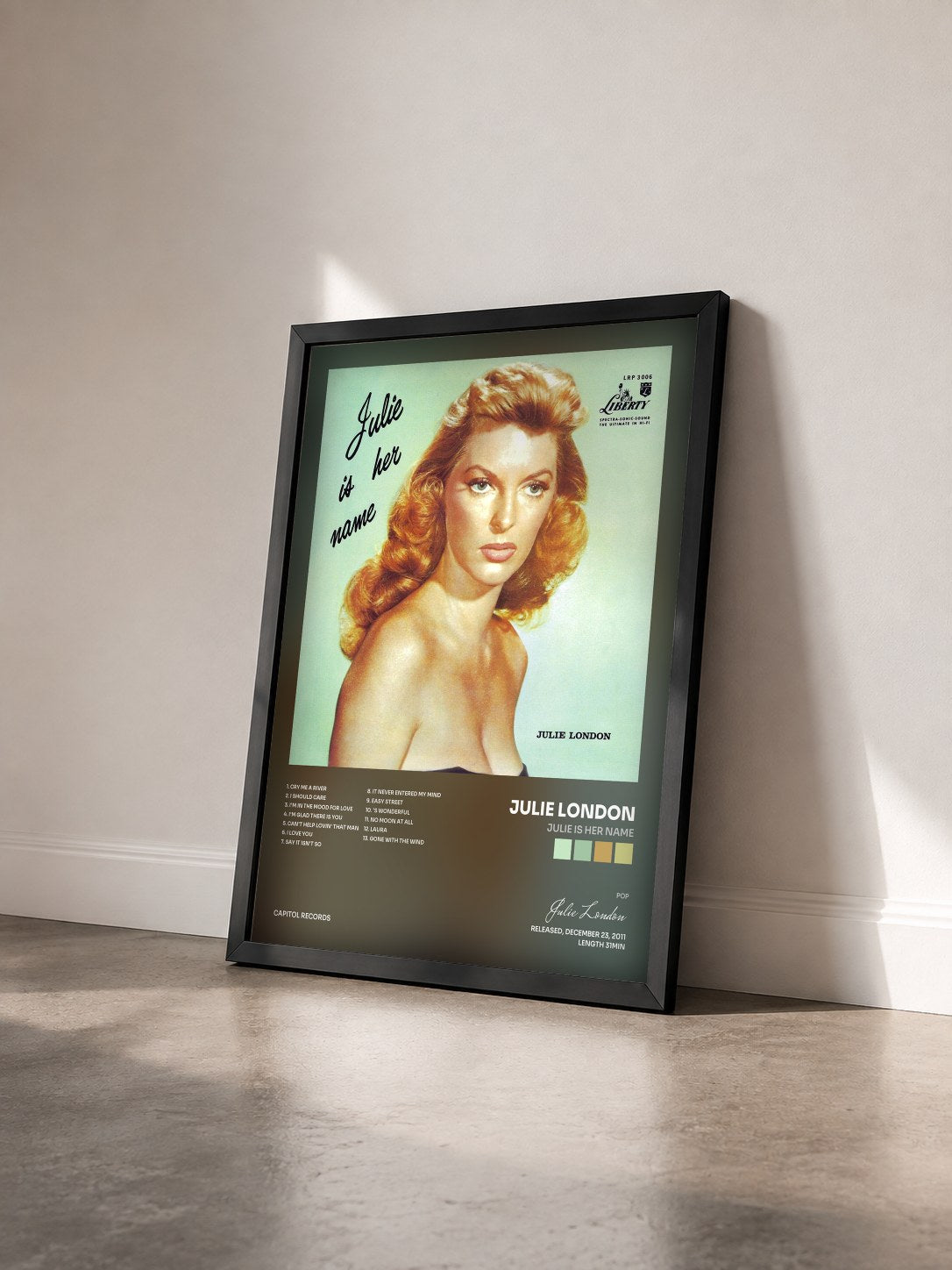 #noir Tableau de l'album Julie Is Her Name de Julie London vu de trois quarts, cadre noir