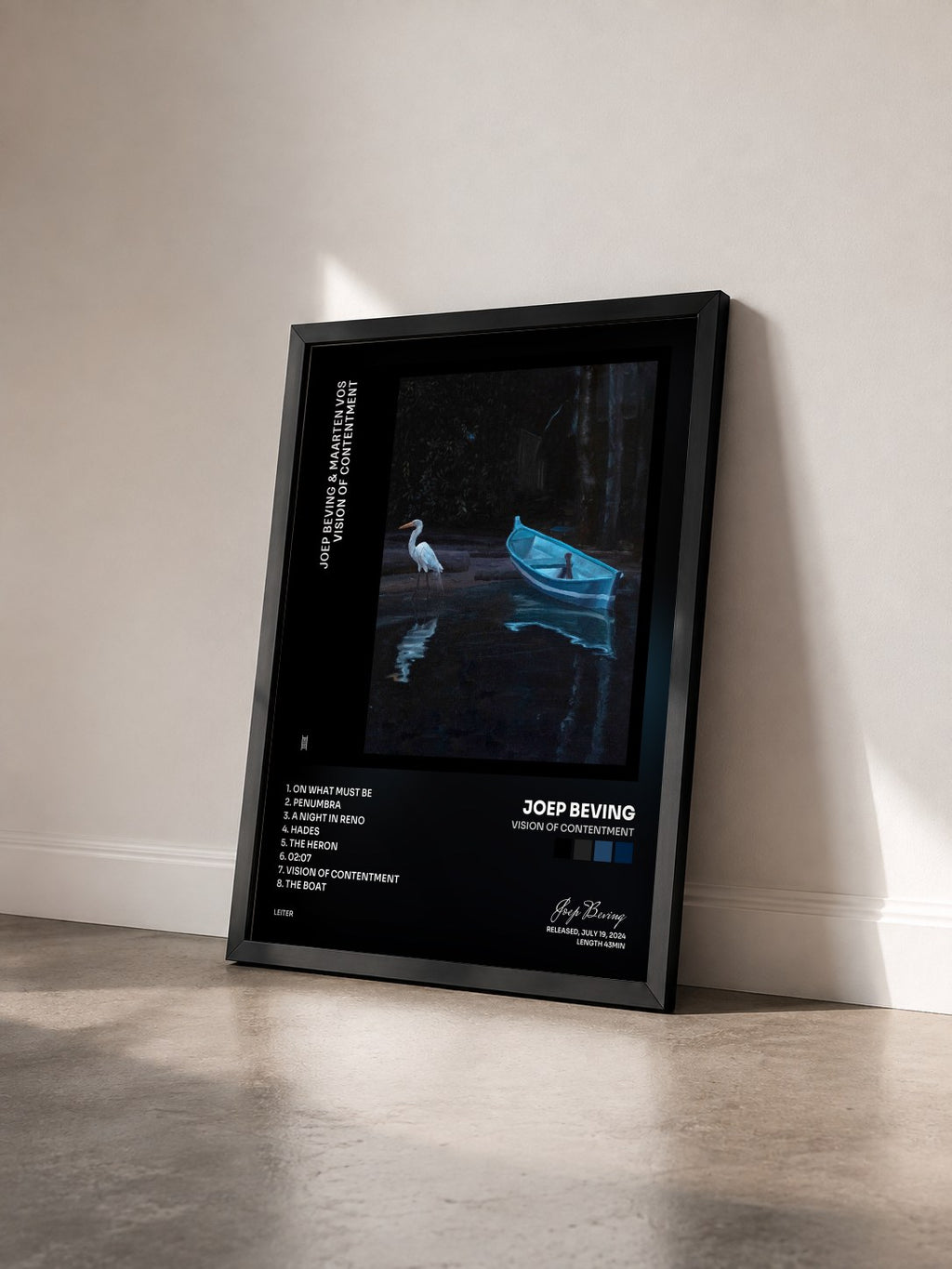 #noir Tableau de l'album vision of contentment de Joep Beving vu de trois quarts, cadre noir