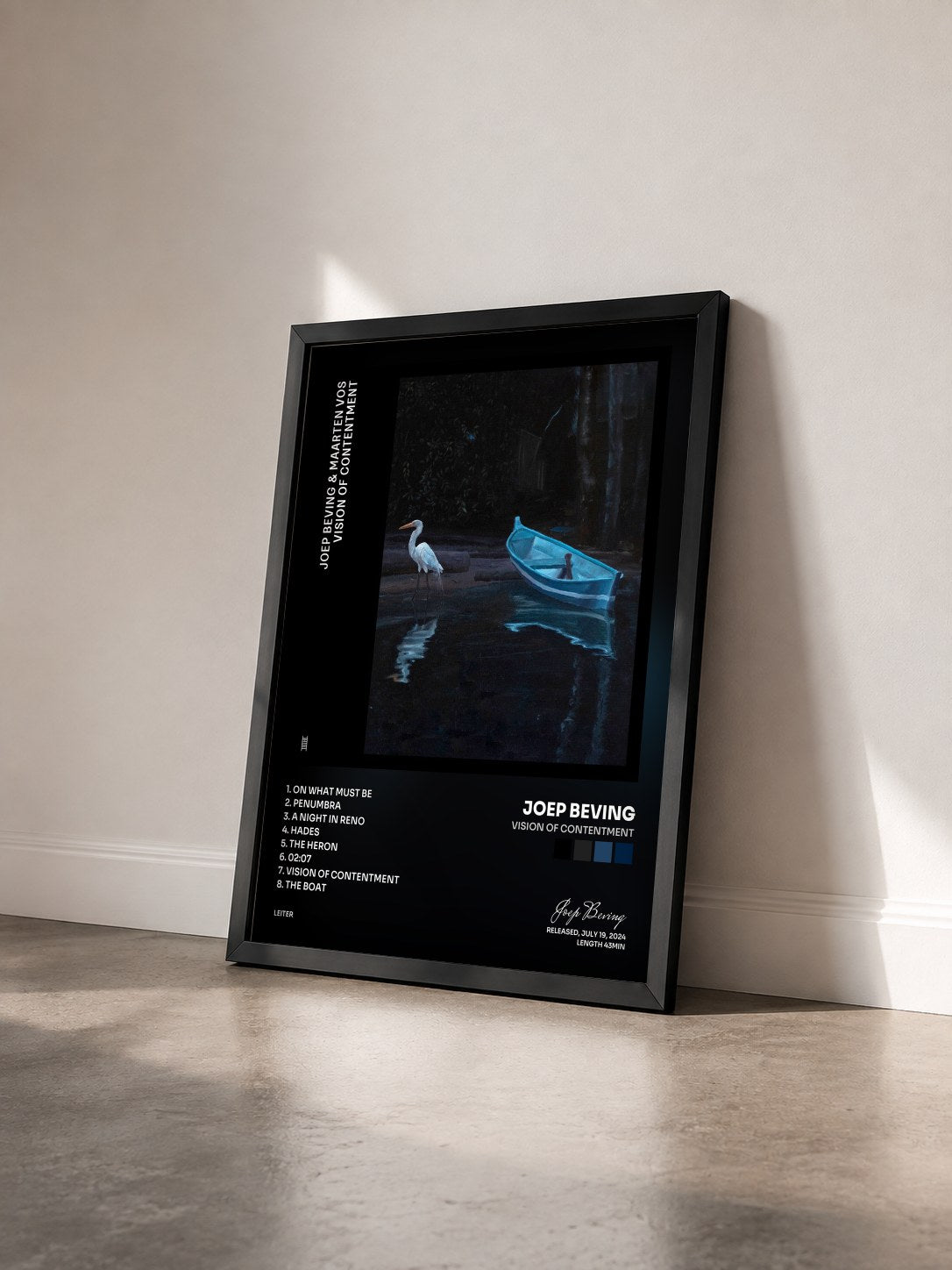 #noir Tableau de l'album vision of contentment de Joep Beving vu de trois quarts, cadre noir