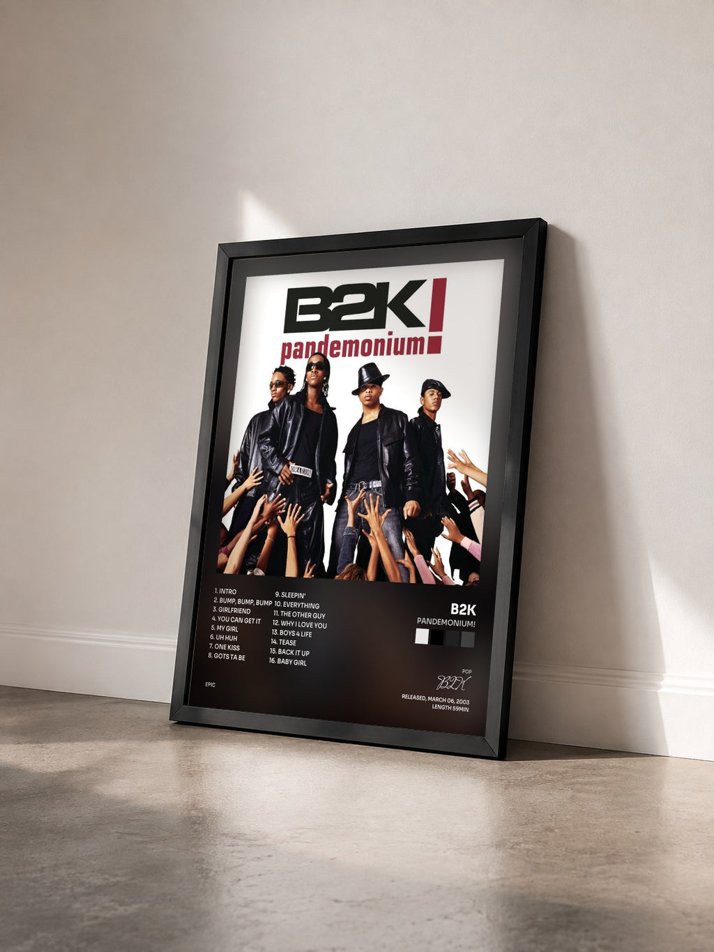 #noir Tableau de l'album Pandemonium! de B2K vu de trois quarts, cadre noir