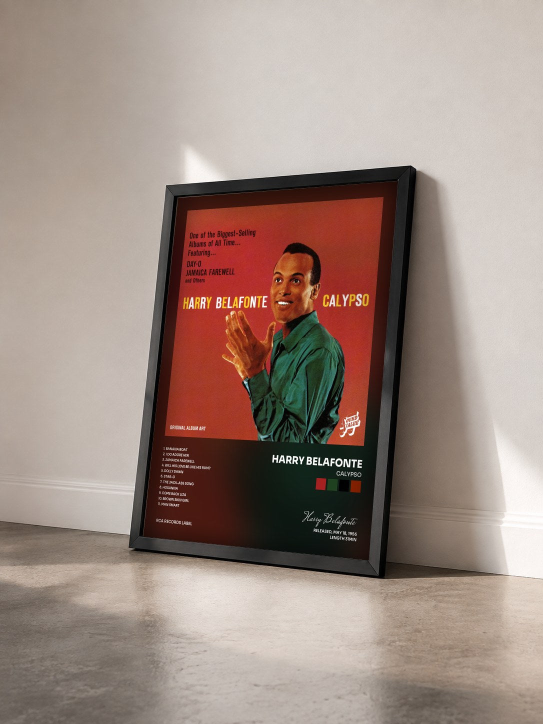 #noir Tableau de l'album Calypso de Harry Belafonte vu de trois quarts, cadre noir