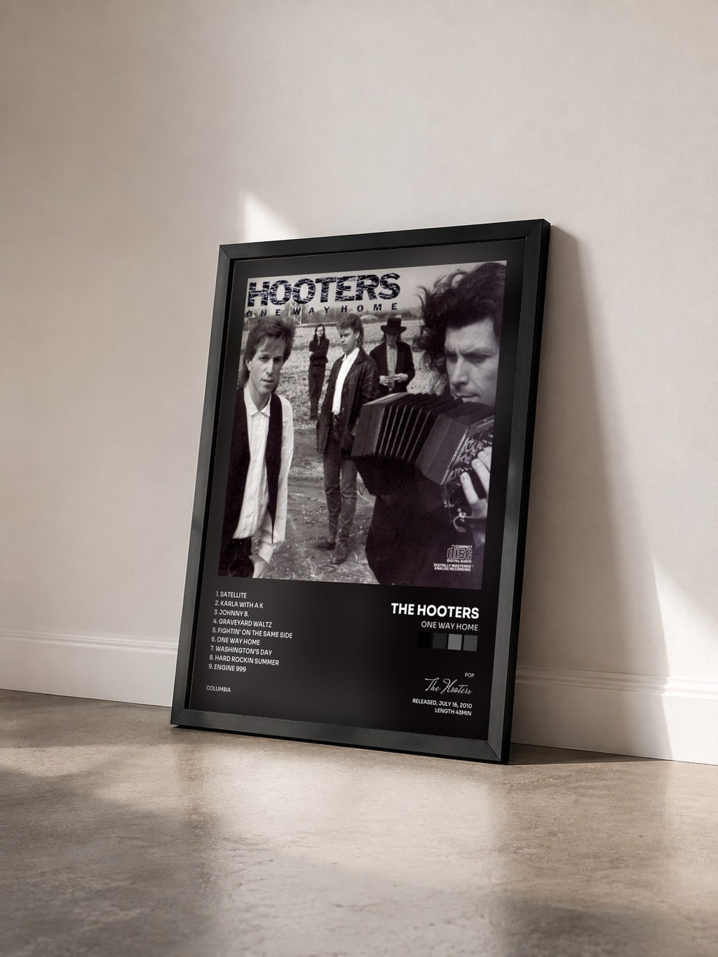 #noir Tableau de l'album One Way Home de The Hooters vu de trois quarts, cadre noir