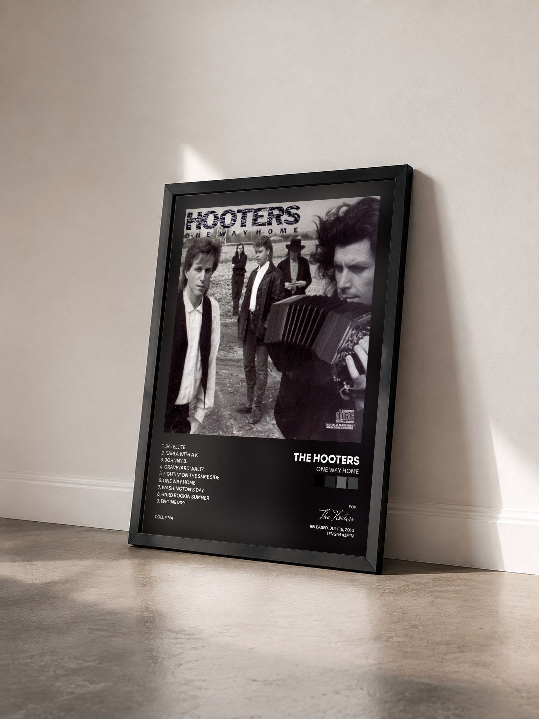 #noir Tableau de l'album One Way Home de The Hooters vu de trois quarts, cadre noir