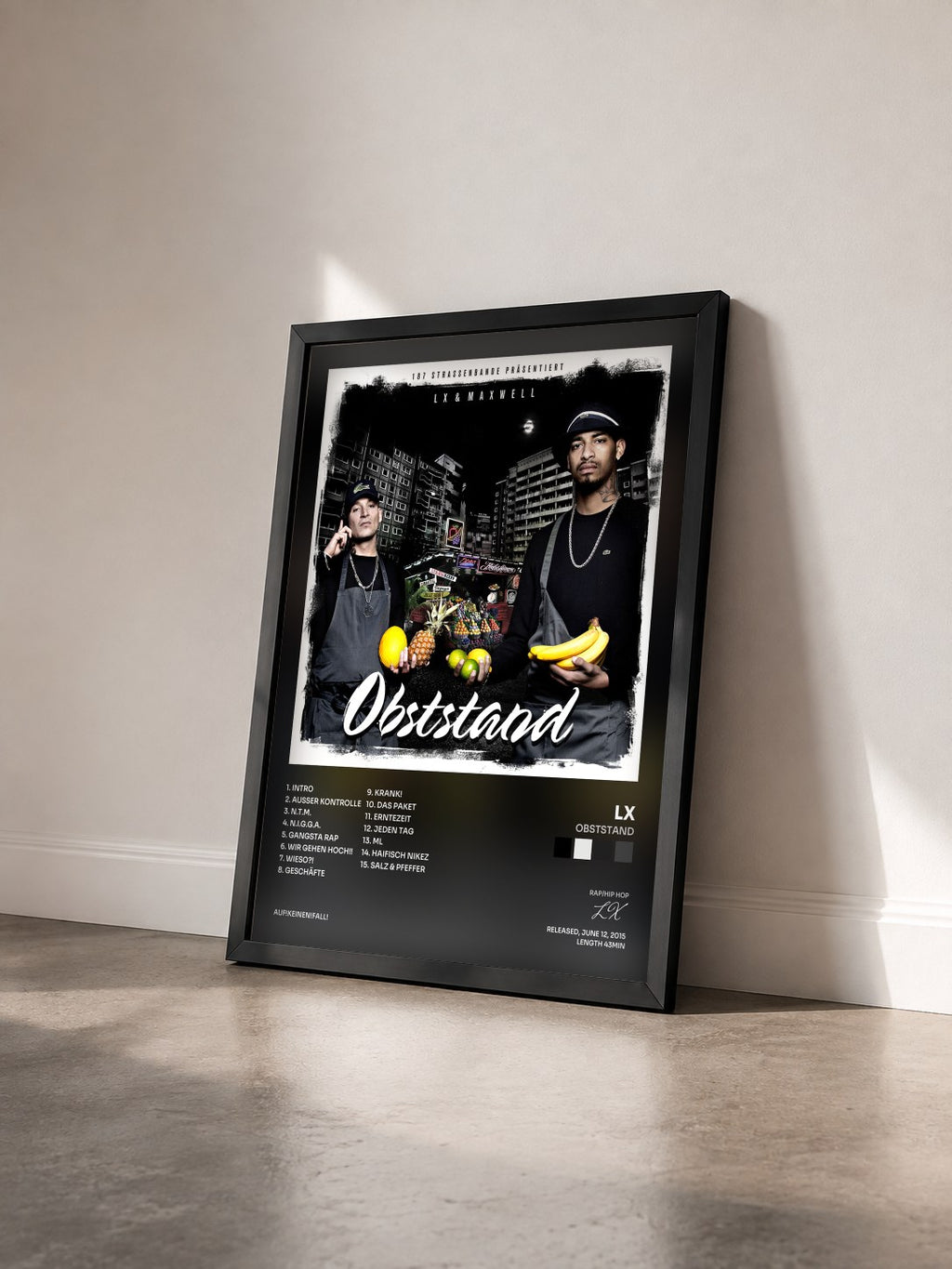 #noir Tableau de l'album Obststand de LX vu de trois quarts, cadre noir