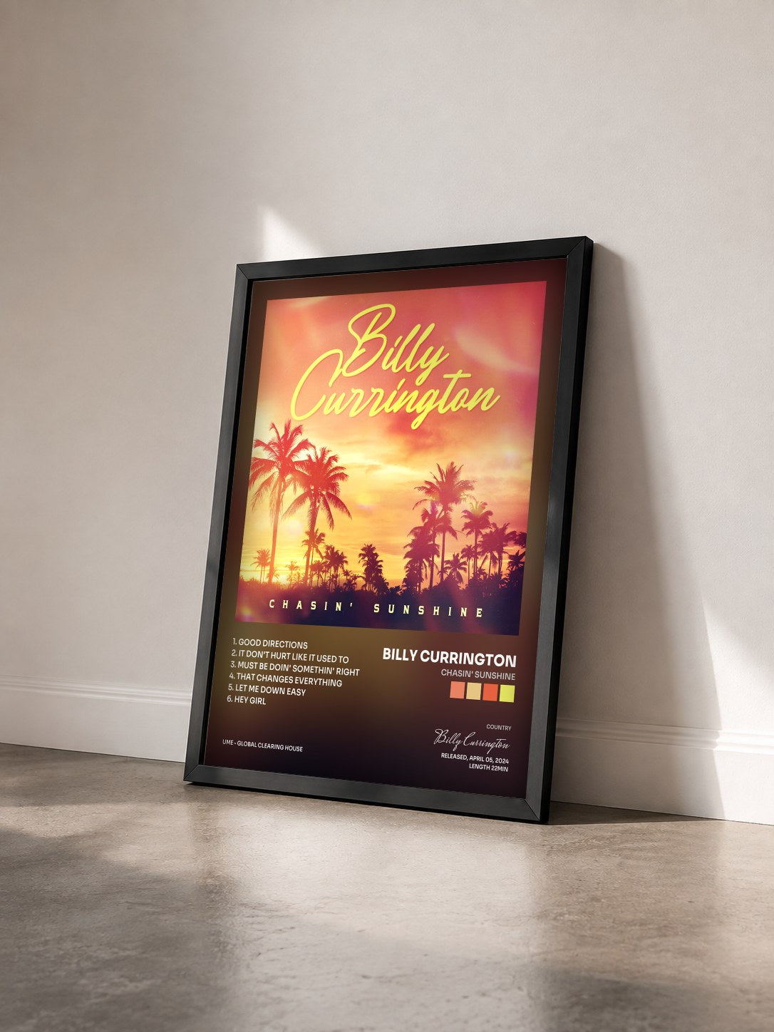 #noir Tableau de l'album Chasin' Sunshine de Billy Currington vu de trois quarts, cadre noir