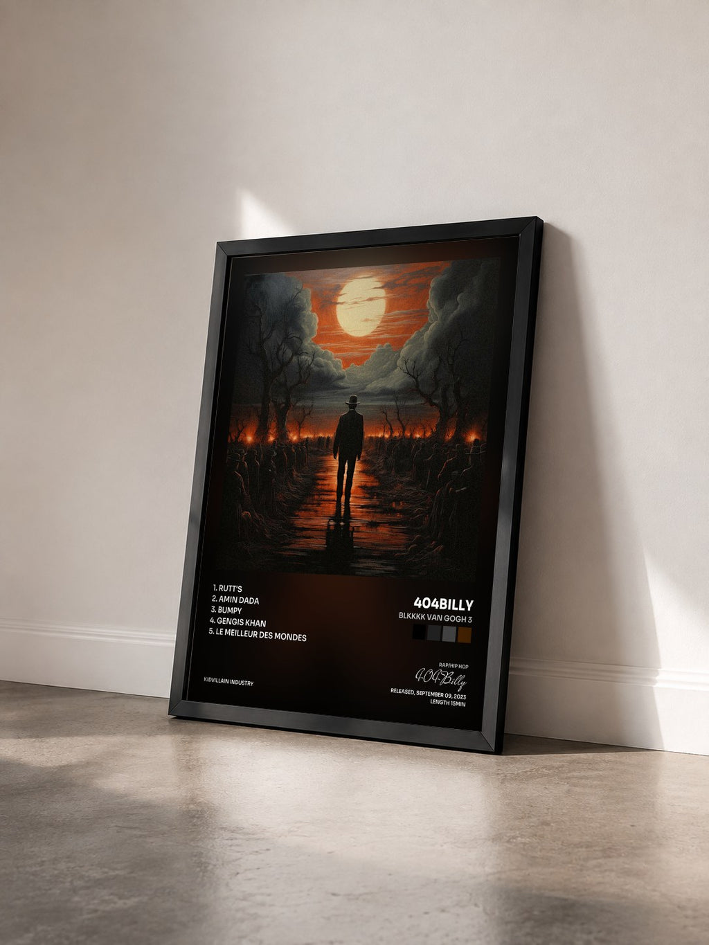 #noir Tableau de l'album BLKKKK VAN GOGH 3 de 404Billy vu de trois quarts, cadre noir