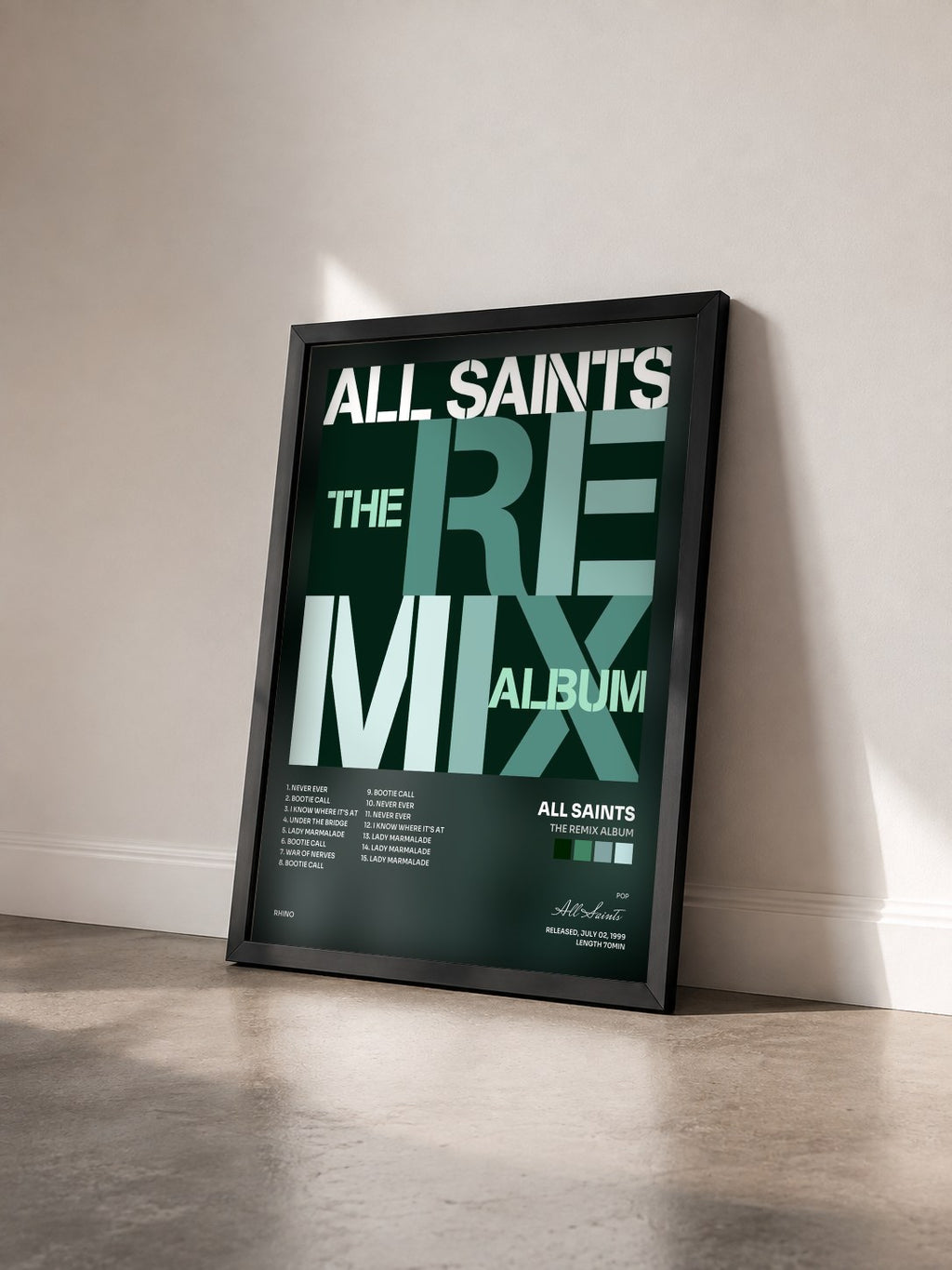 #noir Tableau de l'album The Remix Album de All Saints vu de trois quarts, cadre noir