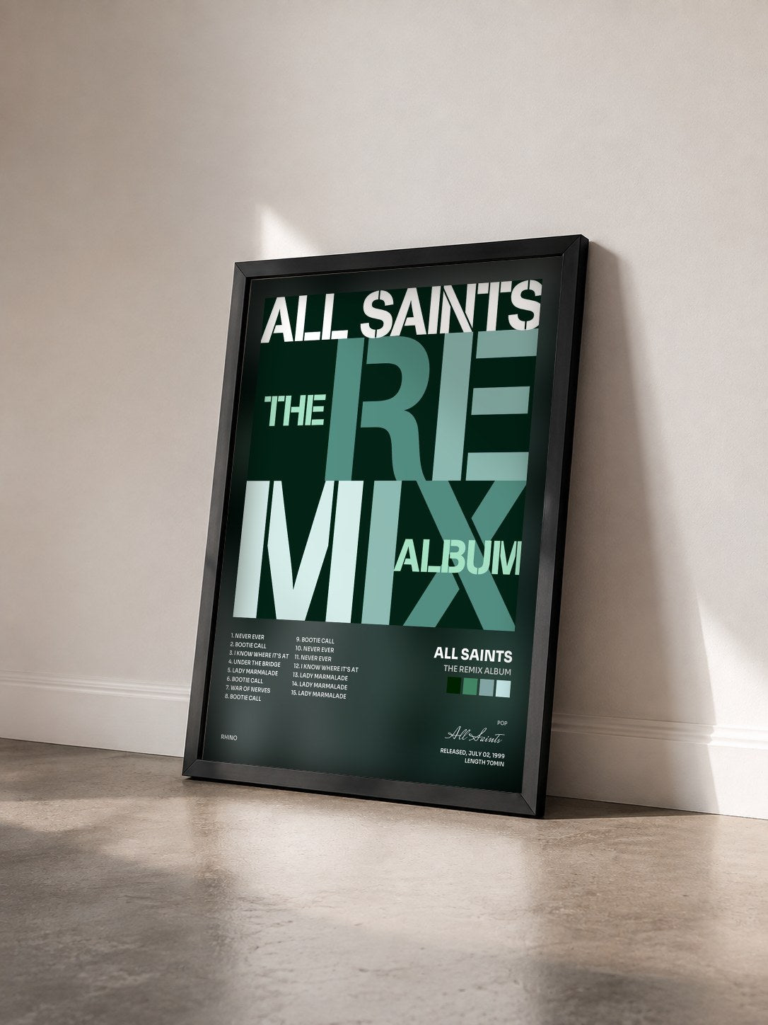 #noir Tableau de l'album The Remix Album de All Saints vu de trois quarts, cadre noir