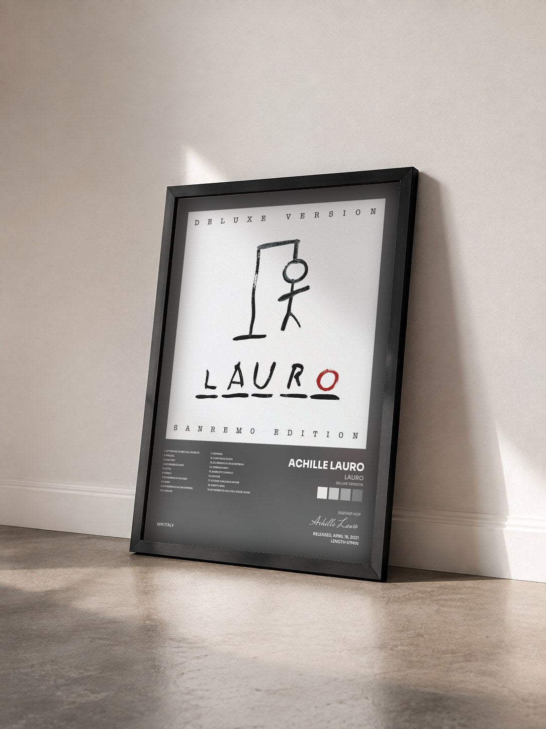 #noir Tableau de l'album LAURO (Deluxe Version) de Achille Lauro vu de trois quarts, cadre noir