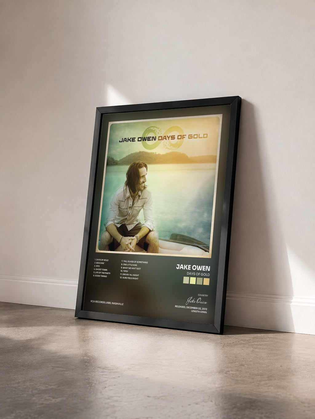 #noir Tableau de l'album Days of Gold de Jake Owen vu de trois quarts, cadre noir