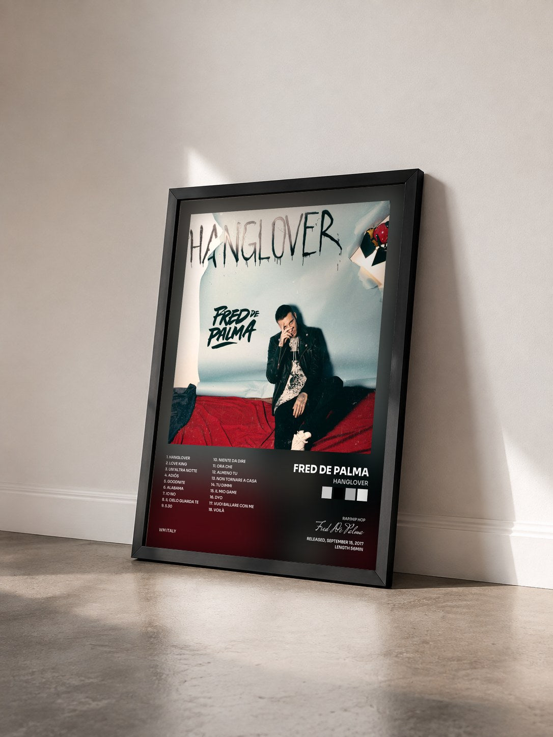 #noir Tableau de l'album Hanglover de Fred De Palma vu de trois quarts, cadre noir