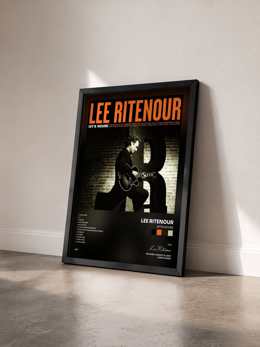 #noir Tableau de l'album Rit's House de Lee Ritenour vu de trois quarts, cadre noir