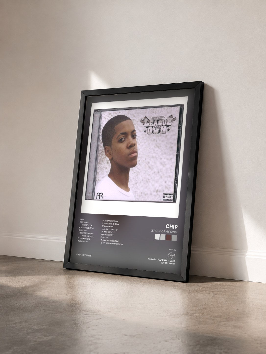 #noir Tableau de l'album League Of My Own de Chip vu de trois quarts, cadre noir